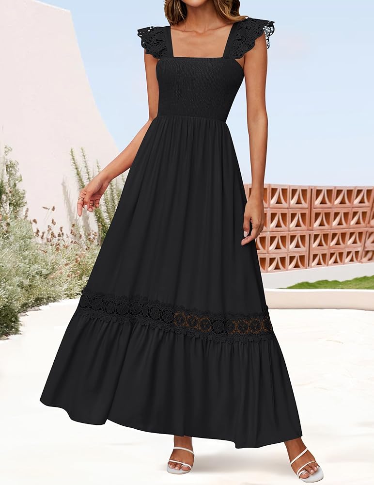 ZESICA Women's 2025 Summer Lace Strap Sleeveless Square Neck