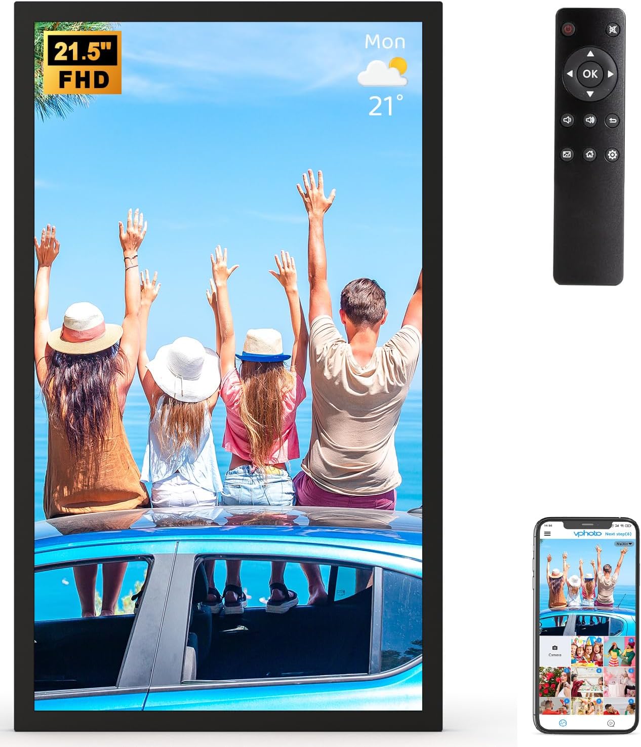 Large Digital Picture Frame 21.5"-WiFi-Photo-Frame - 32GB, 1920x1080 IPS Picture Frame Supports Smartphone Screen Mirroring, Auto Rotate, Share Photo Video via App Email, Wall Mounted, Gifts for Mom