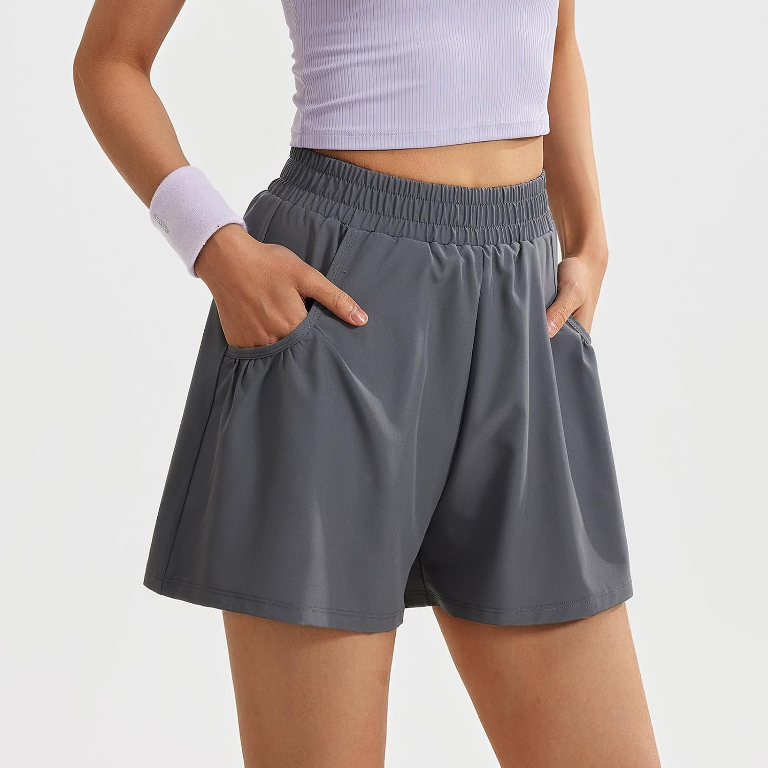 TAISIM Women's High Waist Workout Shorts with Pockets&Liner-Quick Dry Athletic Shorts for Running, Gym, Hiking&Casual Wear