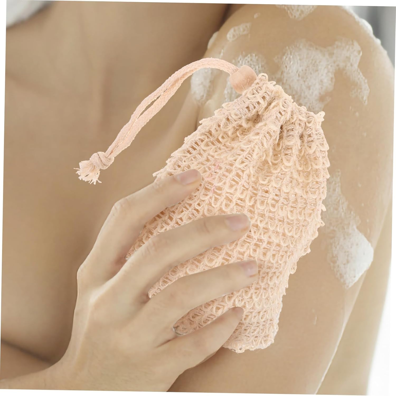 Vaguelly 10pcs Cotton Linen Soap Pouches Drawstring Exfoliating Soap Foaming Net for Bath Reusable for Handmade and