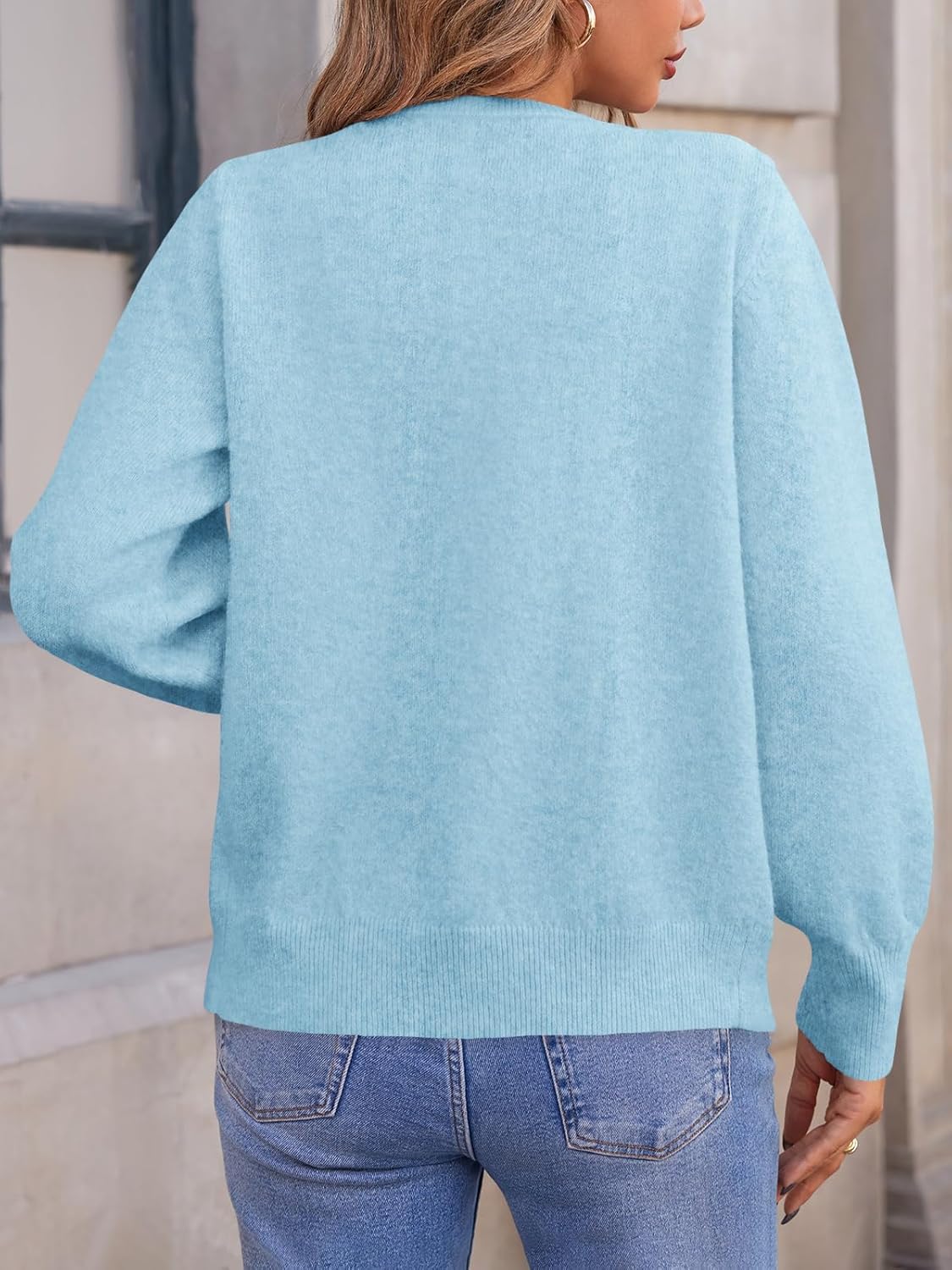 Saodimallsu Womens Button Down Cardigan Sweaters Crew Neck Long Sleeve Open Front Loose Fall Soft Knit Sweater Coats - Image 5