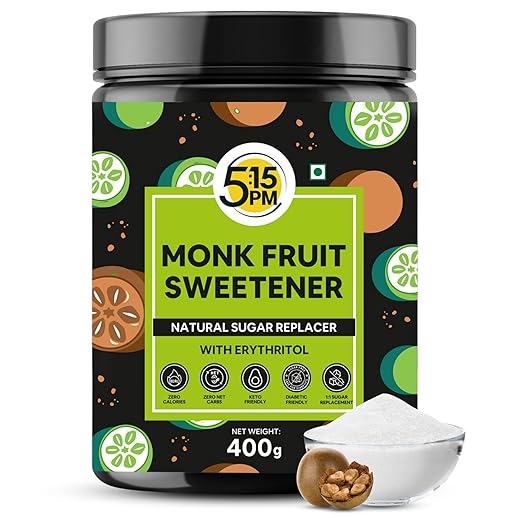 5:15PM Monk Fruit Sweetener Powder with Erythritol | Monk Fruit Sugar Extract For Cooking & Baking | Natural Sugar Replacer 400 grams