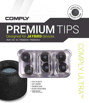 Comply Memory Foam Replacement Ear Tips, Black (S/M/L) (3 Pairs) | For Jaybird X4, Ultimate Comfort, Secure Fit, Superior Noise Isolation