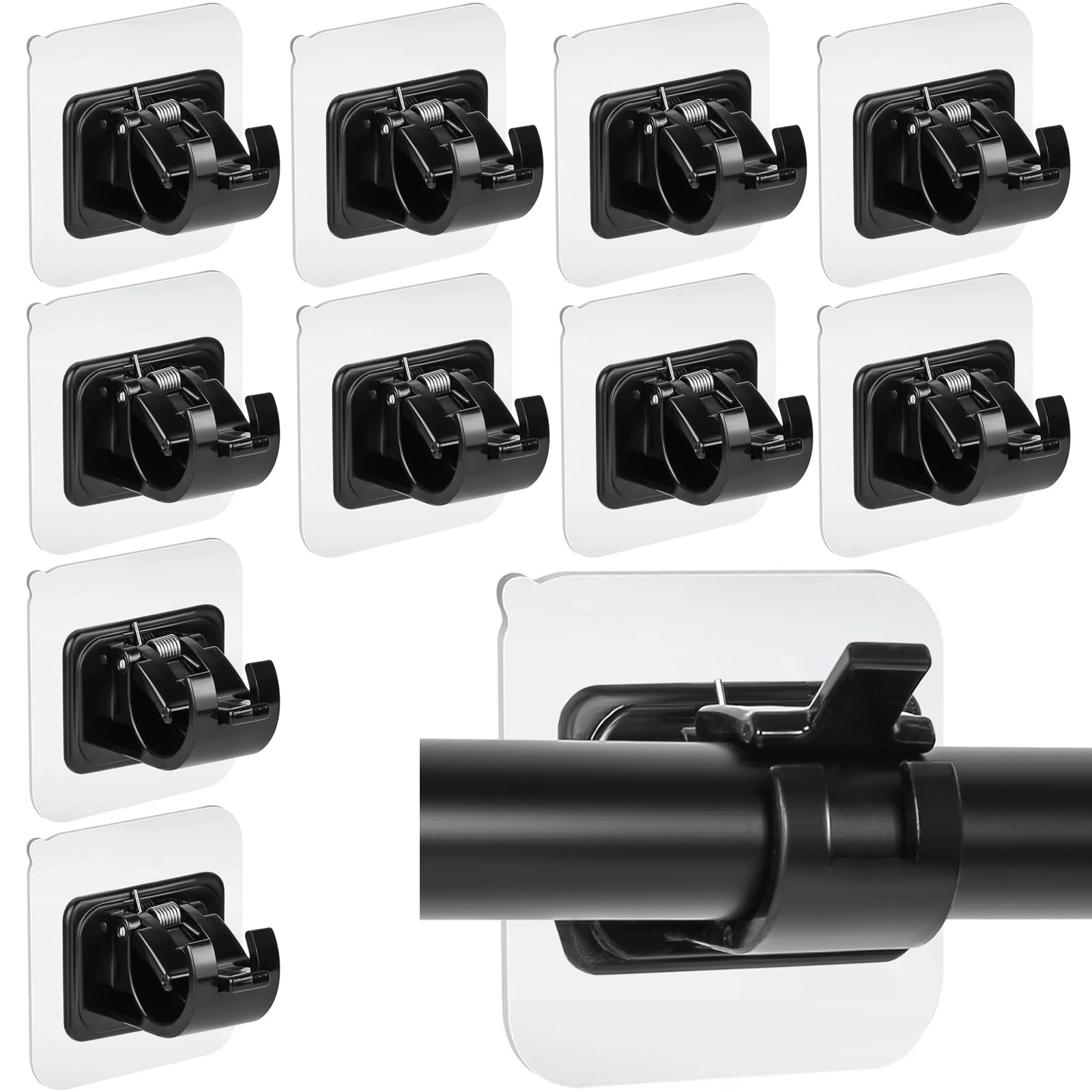 Ysimple 10 Pcs, Black 10Pcs Self Adhesive Curtain Rod Bracket Towel Rod Drapery Hook Holder Curtain Pole Wall Brackets Fixing Rods Holder For Kitchen Bathroom, Fixing Rods Holders For Home Bathroom Kitchen(Black)