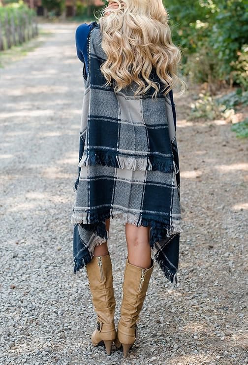 Inorin Womens Plaid Cardigan Vest Sleeveless Christmas Long Outfits