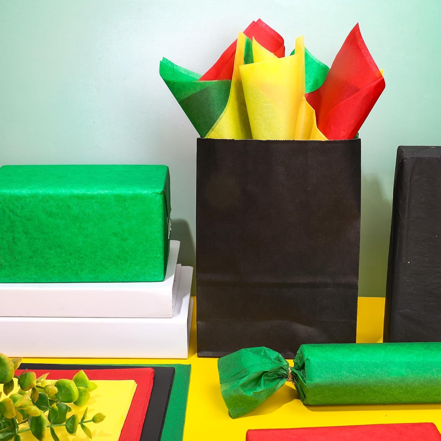 JarThenaAMCS 100 Sheets Juneteenth Tissue Paper Black Red Yellow Green Gift Wrapping Paper Black History Month Colored 4 Solid Colors DIY Art Craft Tissue for Holiday, 13.8 x 19.7 Inch