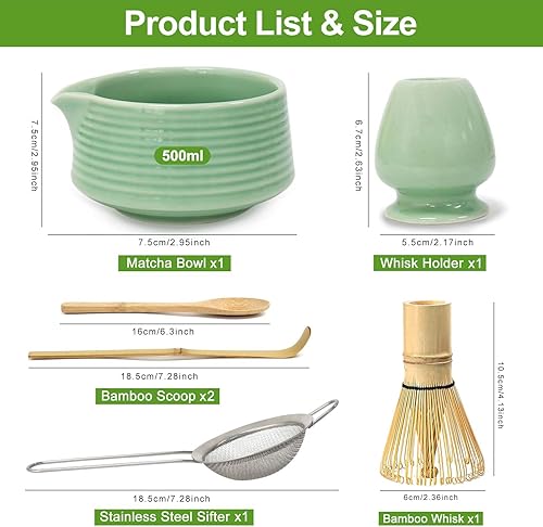 Miniatura 7 de Juego de batidor de matcha, juego de 6 piezas de matcha incluye cuenco de matcha con boquilla, batidor de matcha (Chasen), soporte para batidor de