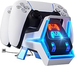 Fenolical PS5 Controller Charger Station, PS5 Charging Station with Fast Charging AC Adapter 5V/3A, Electronic Dog Style Dual Playstation5 Charger Station Accessories with LED Indicator, Blue/White
