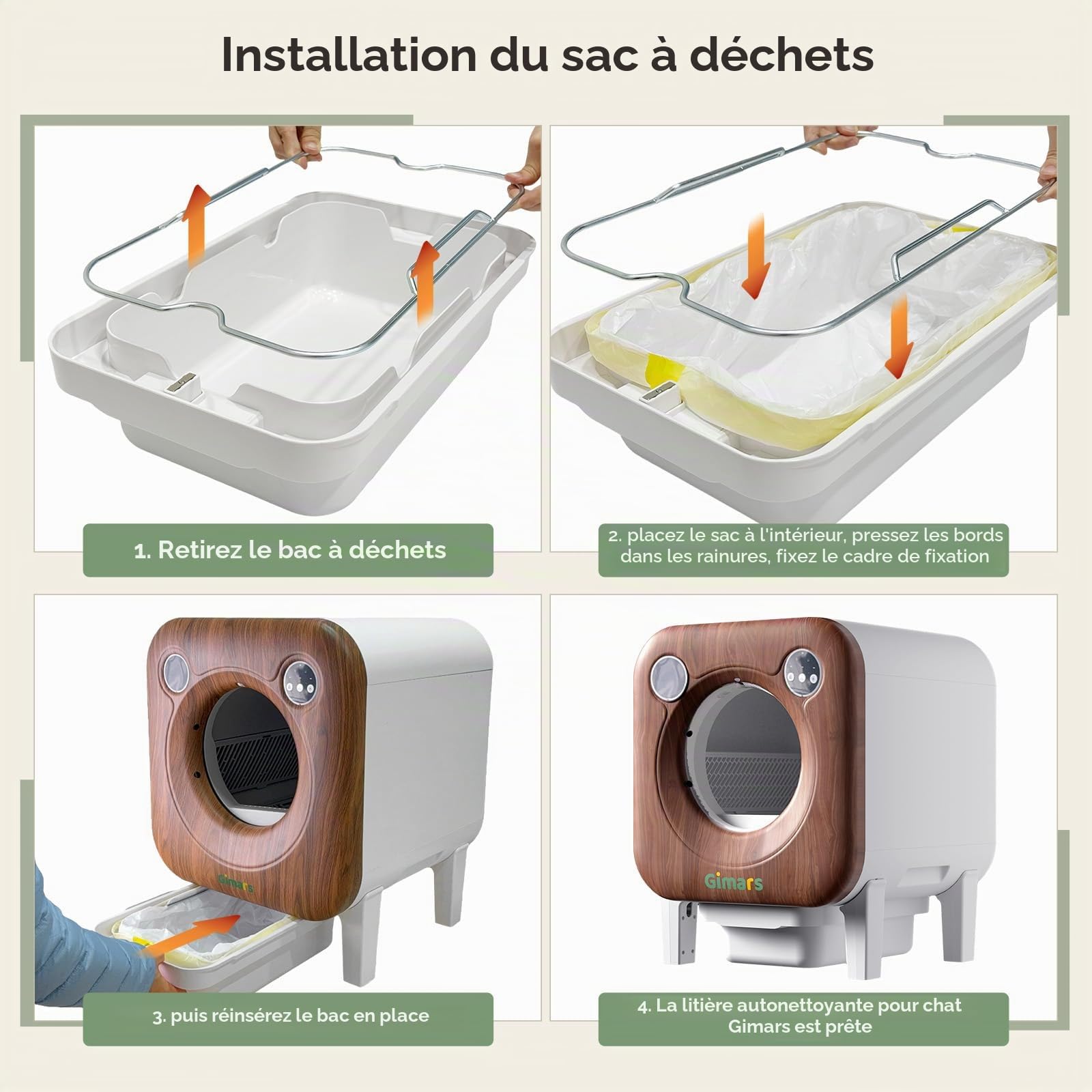 Gimars Litière pour Chat XXL 90 L Anti-pincement avec contrôle par Application, bac à litière Automatique pour Chat avec Tapis, Sacs poubelles et marchepied, Triple capteurs et contrôle des odeurs