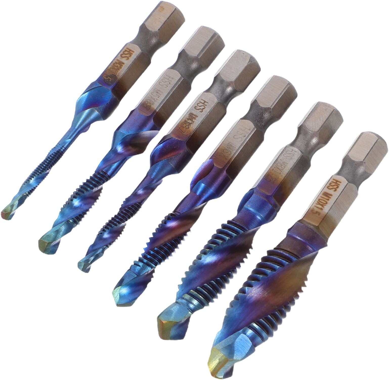 Garneck 6pcs High-Speed Steel Hex Shank Thread Tap Drill Bit Set M3-m10 with Countersink for Metalworking and Steel Drilling Tapping – Compact Drill and Tap Kit for Industrial Use