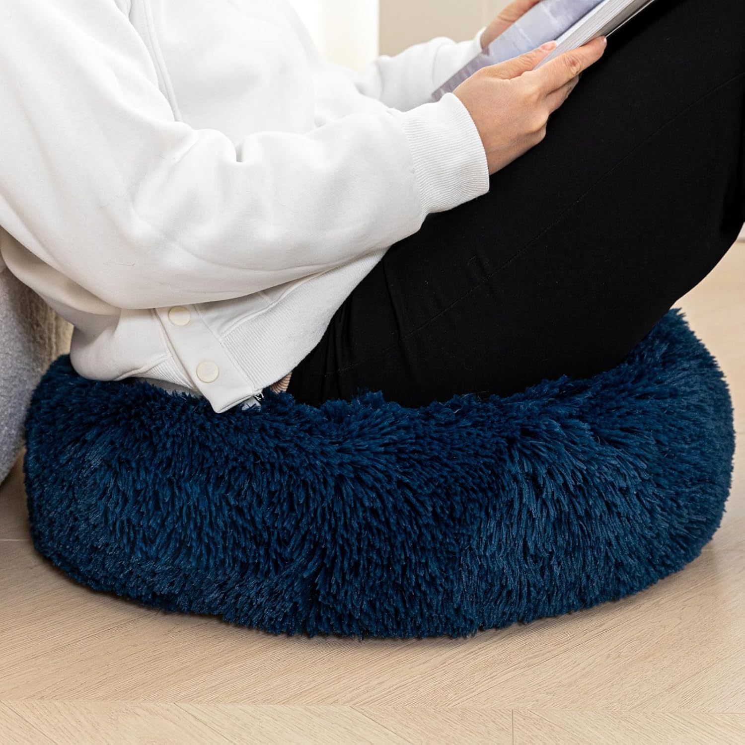 Asuprui Soft Floor Pillow Large Floor Cushion for Sitting Fur Meditation Pillow Premium Yoga Pillow for Living Room Bedroom Balcony Outdoor (Navy Blue Floor Pillow with Insert)