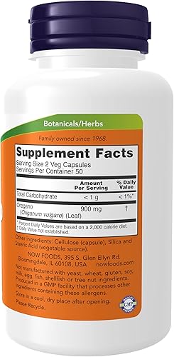 Miniatura 2 de NOW Suplementos, Origano (Origanum vulgare) 450 mg, eliminador de radicales libres*, 100 cápsulas vegetales