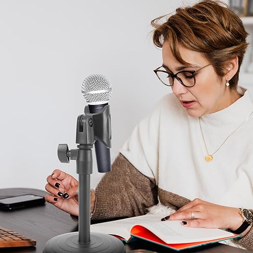 Miniatura 6 de Soporte de micrófono de escritorio ajustable con placa base estable, soporte de micrófono portátil para podcasting transmisión en vivo de radio,