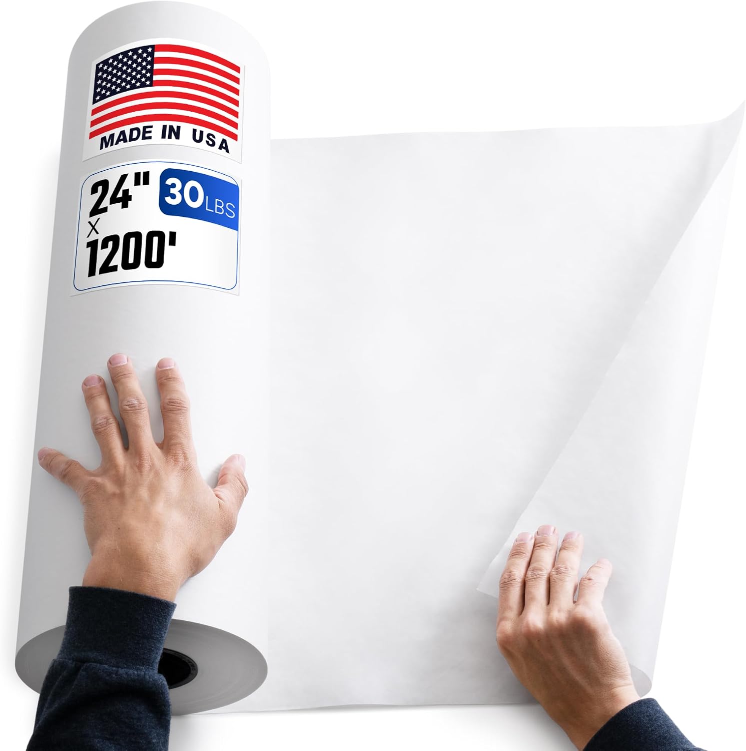 18" Paper Dispenser with Cutter + White Kraft Paper Roll – Heavy-Duty Steel Holder, Fits Rolls up to 10" Diameter, 18" x 1200 ft USA-Made 30 lb Kraft Paper for Packaging, Void Fill, Shipping & Moving