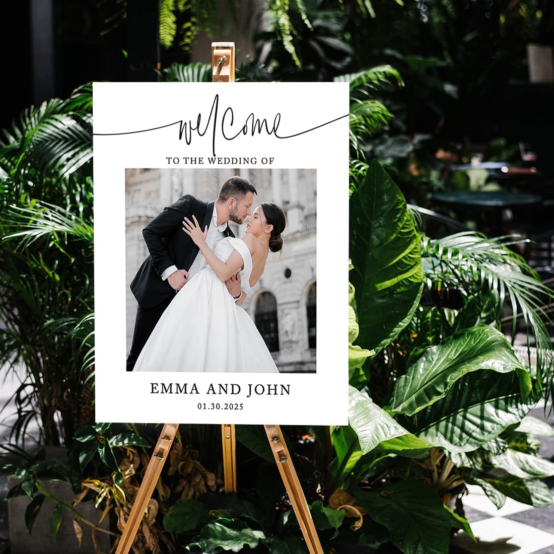Andaz Press Personalized Welcome To Our Wedding Sign, Minimal Script 16" x 20" Custom Photo Canvas Wedding Welcome Sign for Reception, Ceremony, Easel Stand