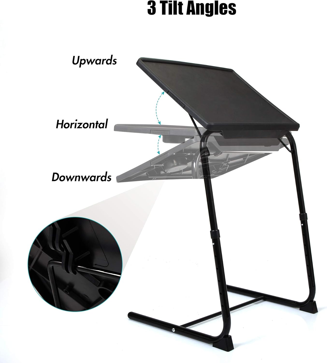 JAXPETY TV Tray Table, Folding TV Dinner with Cup Holder, Adjustable TV Desk with 3 Angle and 6 Height Adjustments, Couch Table for Eating on Sofa & Bed, Stowaway Laptop Stand, Black