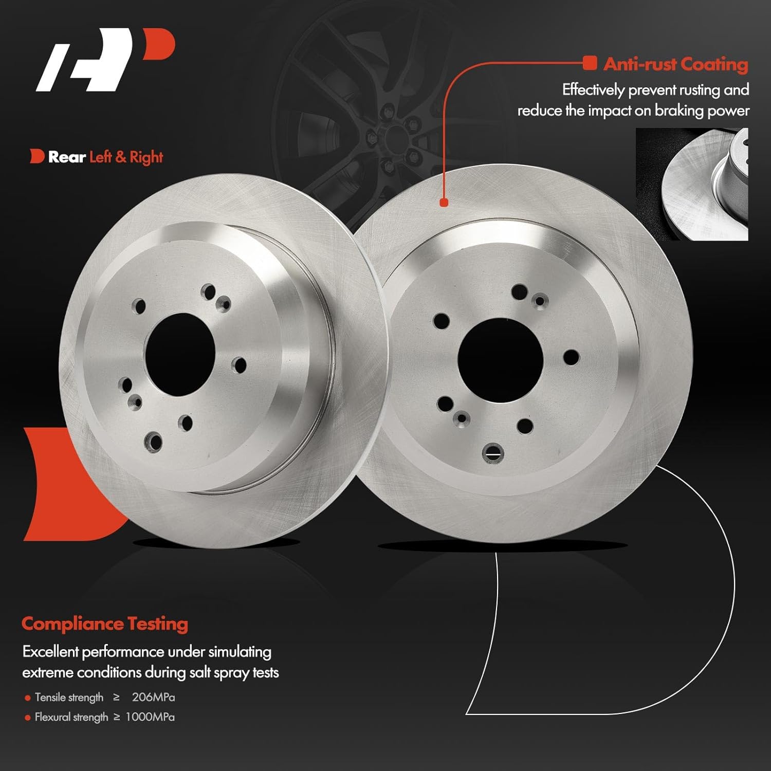 A-Premium 12.75 inch (324mm) Rear Solid Disc Brake Rotors Compatible with Select Hyundai Models - Veracruz 2007-2012 3.8L, 2-PC Set