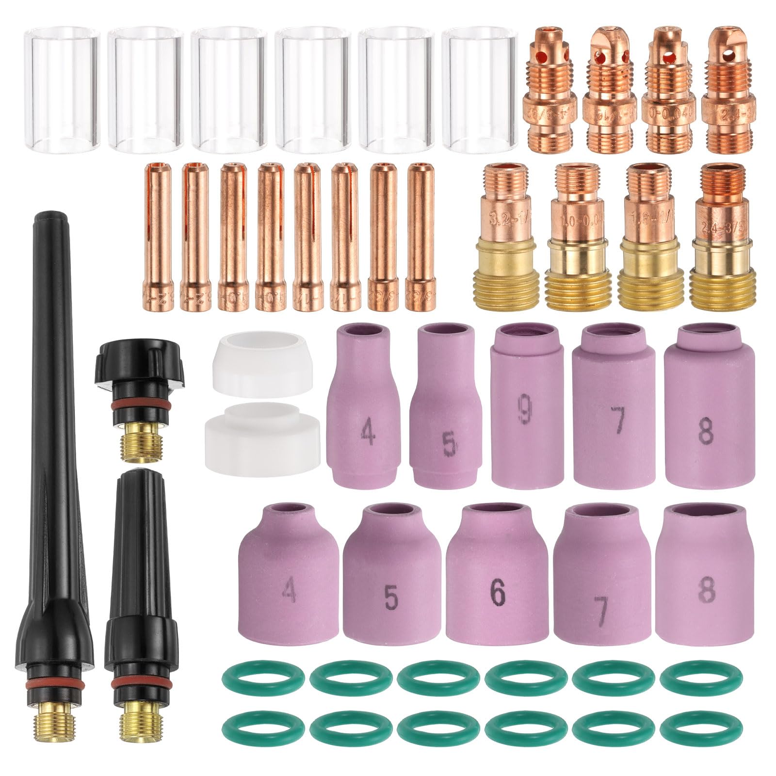 sourcing map 49pcs Tig Torch Kit for WP-17, WP-18, WP-26 with TIG Welding Torch Tungsten Electrode Holder Connector Ceramic Nozzle for Welding Related Equipment