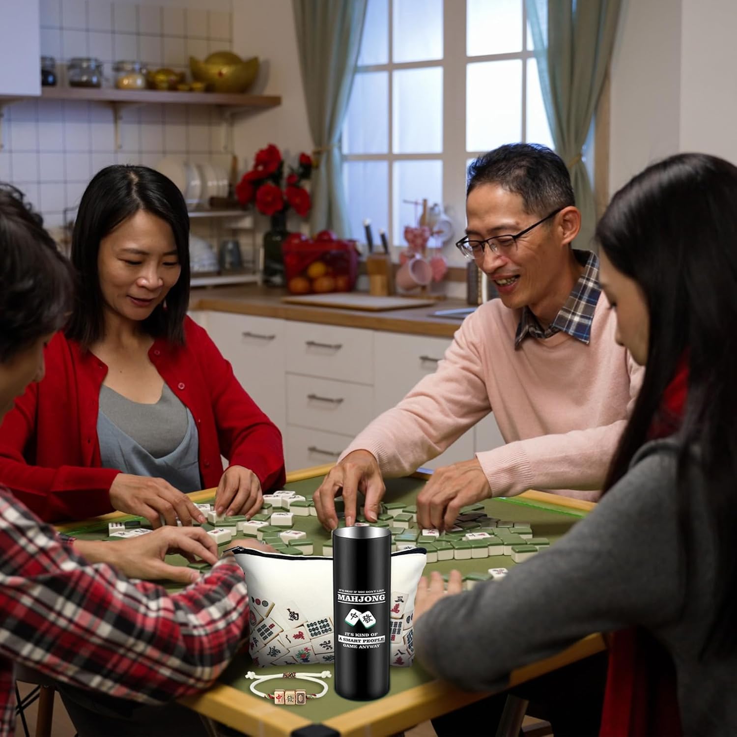 3 Pcs Valentine's Mahjong Gifts for Women Men 20oz Stainless Steel Insulated Tumbler Mahjong Coin Purse Cosmetic Bag Lucky Bracelet for Lover Player Friends Birthday New Year Gift - Image 2