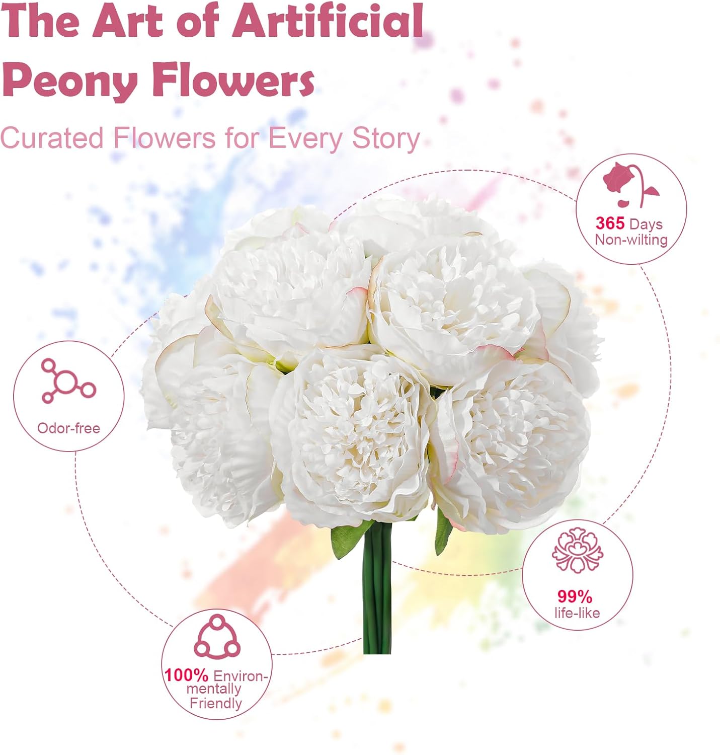 10PCS White Realistic Artificial Flowers Peony Fake Silk for Home Office Wedding Table Centerpieces Party Festival Bar Decoration Indoor - Image 3