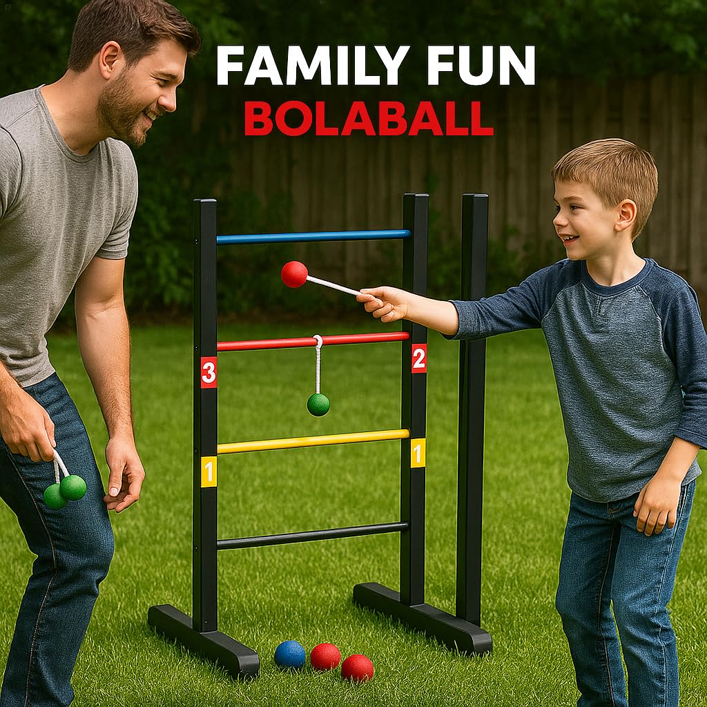 Pro Ladder Toss Indoor Outdoor Game Set for Yard & Lawn Games with 6 Soft Rubber Bolo Balls Heavy Duty Bars Stands & Travel Carrying Case | Game for Family Kids Beach Party Picnic & Adults - Image 3