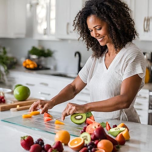 Miniatura 6 de Jumbl Tabla de cortar antideslizante de acrílico transparente con borde de encimera, tamaño extra grande de 16 x 18 pulgadas para protección de