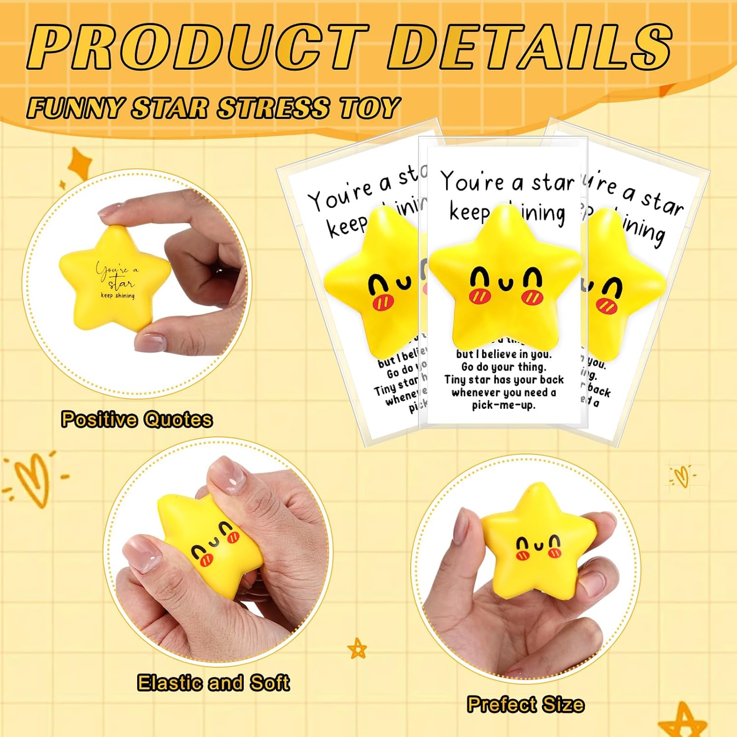 Libima 50 Pcs Motivational Star Stress Balls Bulk Gifts Positive Inspirational Stress Balls for Adults Coworker Bulk Appreciation Gifts with Card, Valentine's Party Supplies (Star) - Image 2