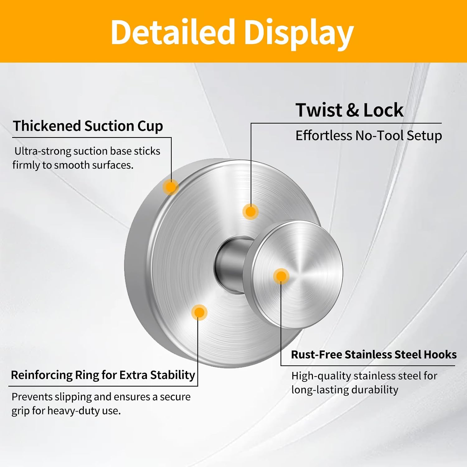 4 Pack Suction Cup Hooks, Removable Stainless Steel Drill-Free Heavy Duty Strong Suction, Reusable Waterproof Hooks for Bathroom Kitchen Mirror Tile Glass, Wall for Hanging Towels Keys(Silver)