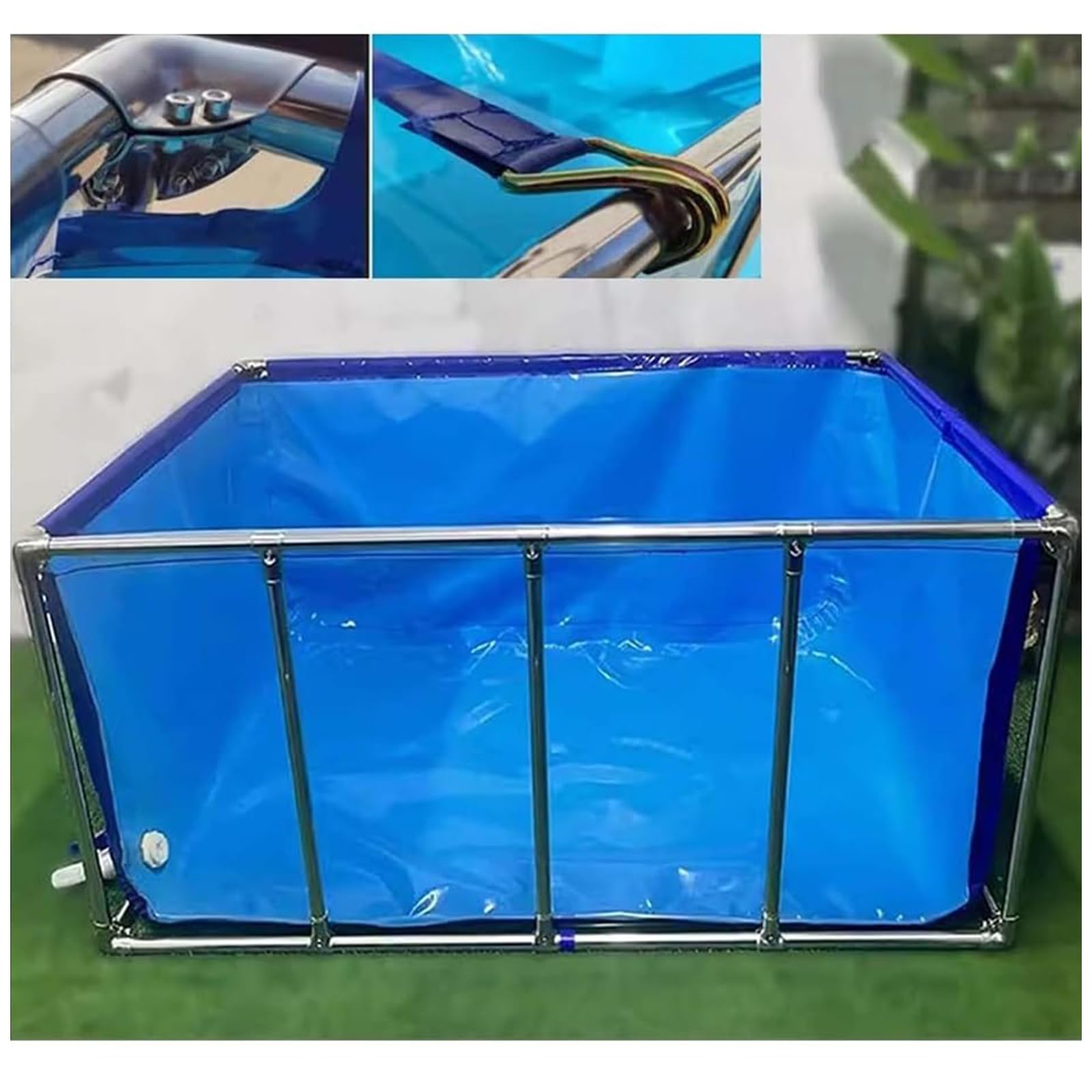 Ampio laghetto per Pesci Fuori Terra, di Dimensioni 120x80x71 cm, Realizzato in Tela PVC con Struttura in Acciaio, Dotato di Una Vasca per Carpe Koi Trasparente a Forma di Finestra, Un giard