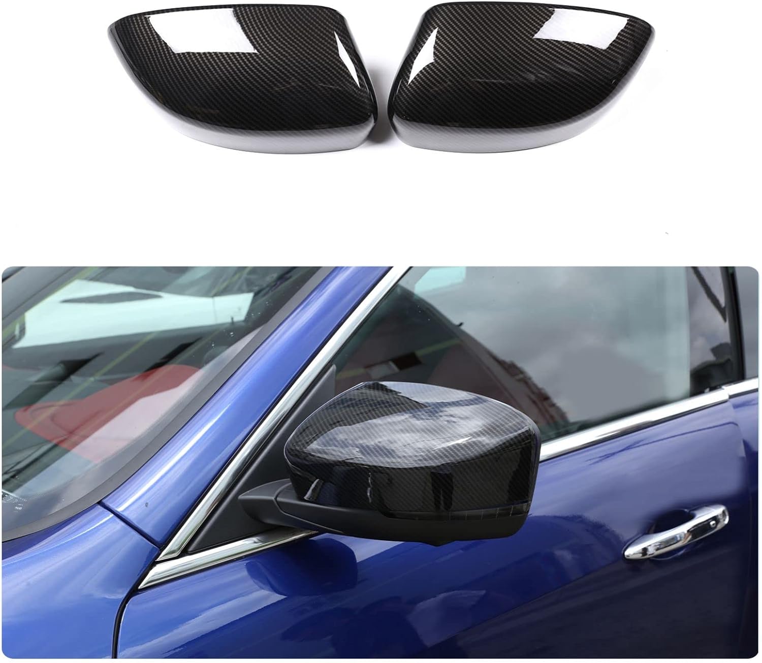 Door Sideview Mirror Cover Cap Compatible with Maserati Levante, Car Decoration Accessories Rearview Mirror Cover Trim Carbon Fiber Pattern