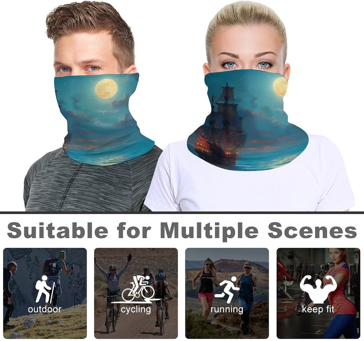 Pirateship Print Neck Gaiter Multifunctional Face Mask Windproof Head Wrap for Men Women
