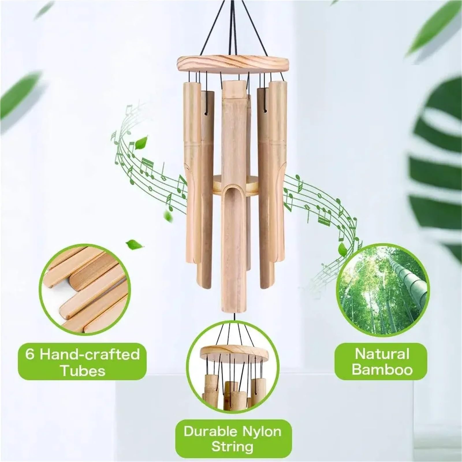 Carillons éoliens en Bambou à 6 Tubes, avec Son Naturel Relaxant et apaisant, carillons d'extérieur sculptés à la Main for Jardin, Patio, décoration extérieure de la Maison(A)
