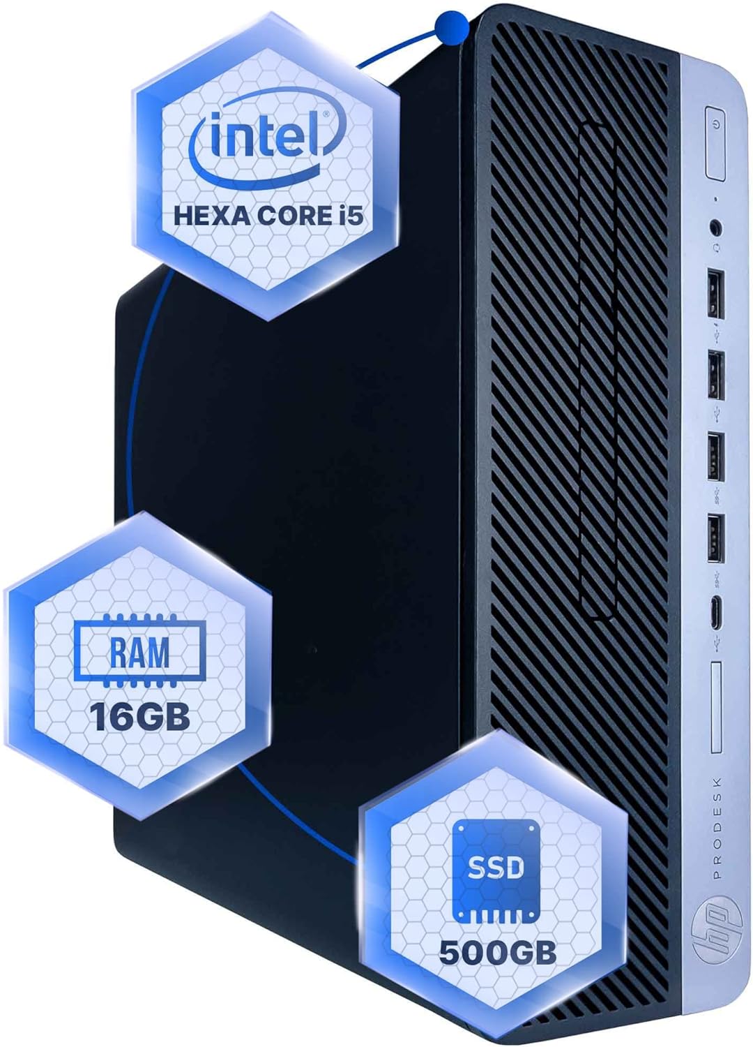 HP ProDesk 600G4 Desktop Computer | Hexa Core Intel i5 (3.2) | 16GB DDR4 RAM | 500GB SSD Solid State | Windows 11 Professional | Home or Office PC (Renewed)