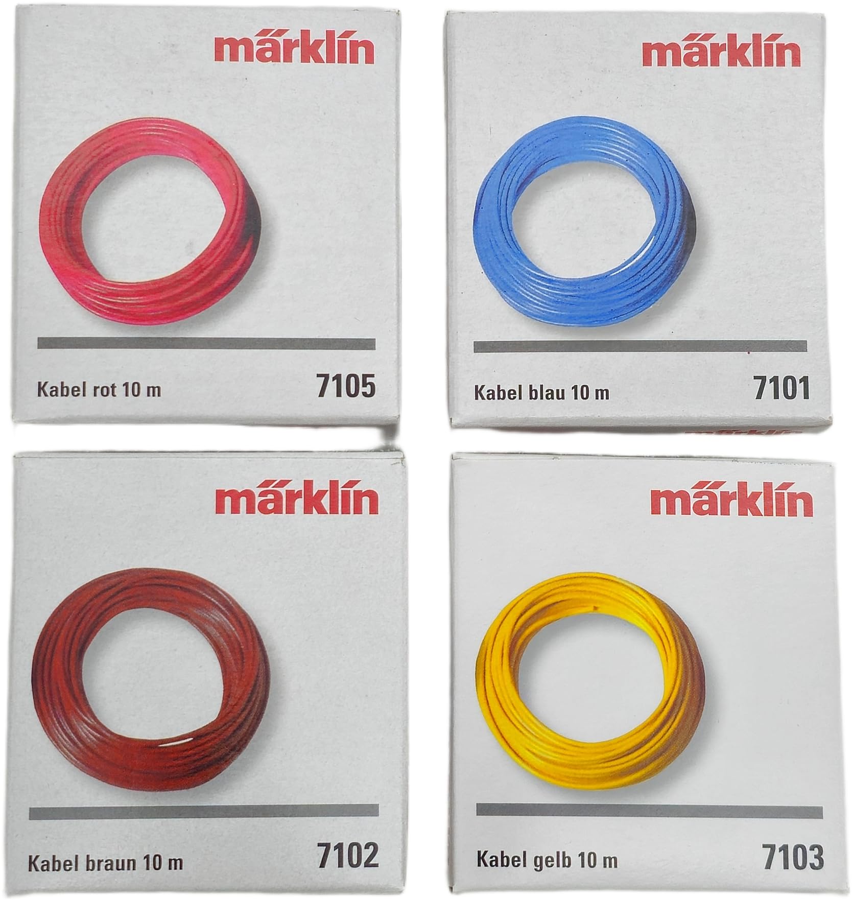Märklin Confezione 4 Cavi in Rame + Busta Sorpresa (Ü-Bag) | 4x10m Cavo Elettrico Rosso Blu Giallo Marrone | Accessori Plastico Ferroviario Scala H0 | Cablaggio Digitale e Analogico