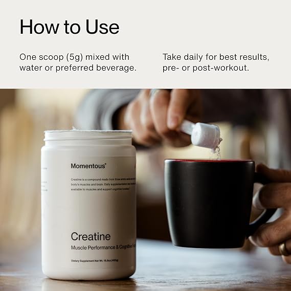 Momentous Creatine Monohydrate Powder - Creatine Powder - Supports Strength, Lean Muscle, Recovery for Men & Women - NSF Certified for Sport - 5 g per Serving - 90 Servings