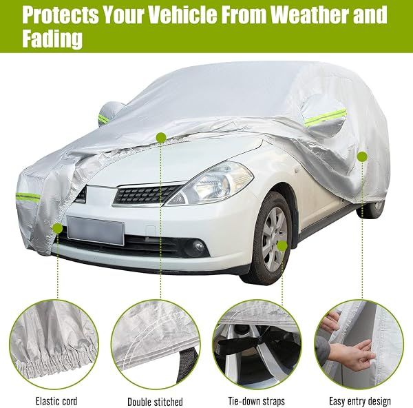 Favoto Telo Copriauto Invernale Felpato da Esterno Impermeabile Telo per Auto per Berlina 2 Volumi Realizzato in PEVA+Cotone con Zip, Resistente ad Acqua Polvere Neve Sole Freddo (435x180x160cm) - 4