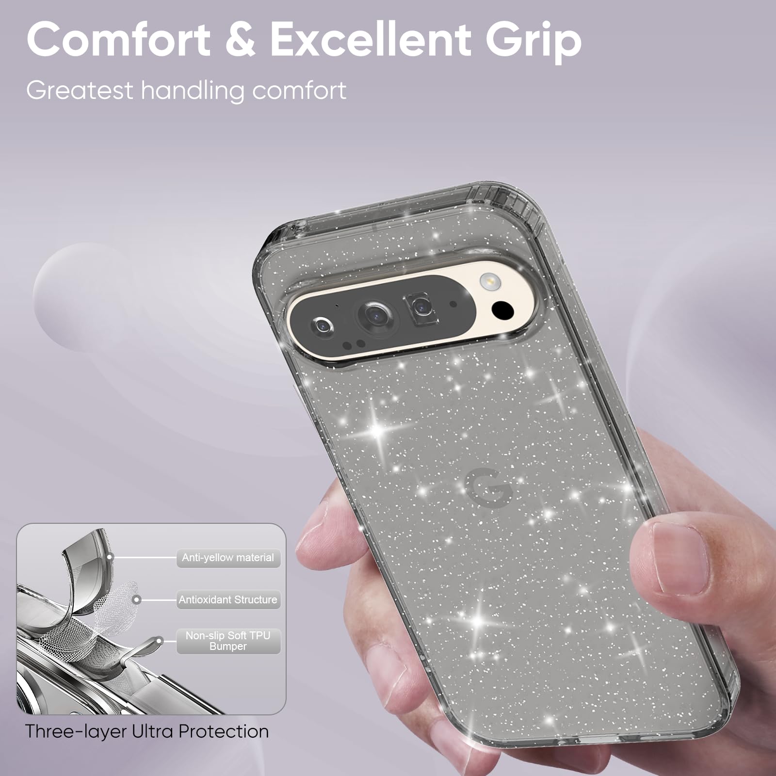 Tuokiou For Google Pixel 9 Pro XL Case Clear,Compatible With MagSafe,Luxury Crystal Glitter Bling Sparkly Girly Protective Phone Case For Women Anti-Yellowing Shockproof Hard Cover Case(Gold