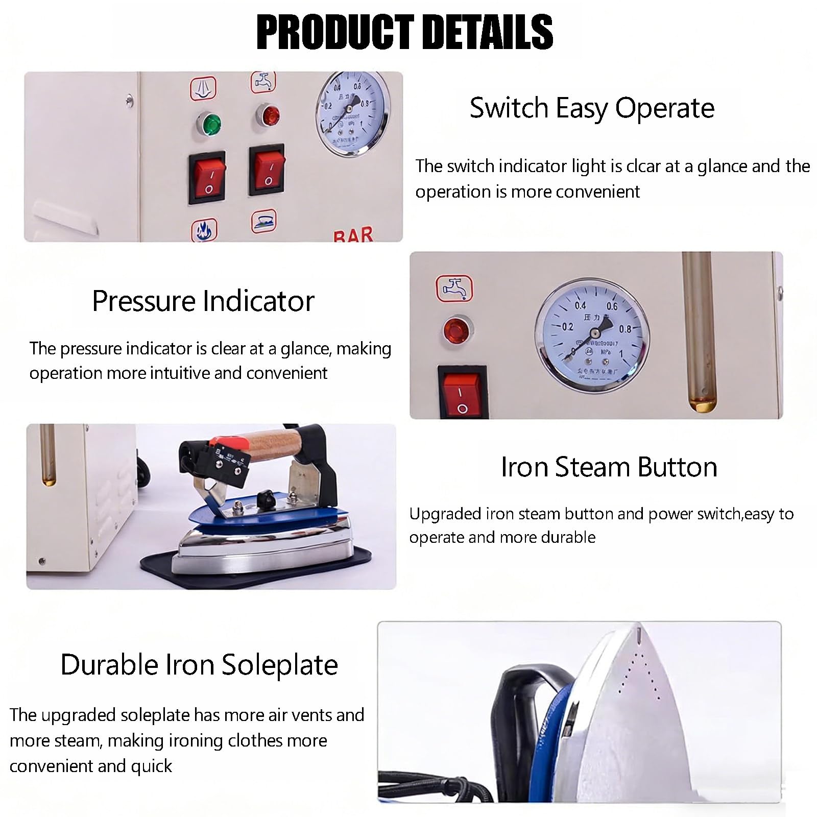 Station de repassage à vapeur industrielle en acier inoxydable, fer à repasser à vapeur électrique 1600w avec chaudière 900w, vapeur de vêtement 4l pour vêtements, pour magasin de vêtements, blanchiss