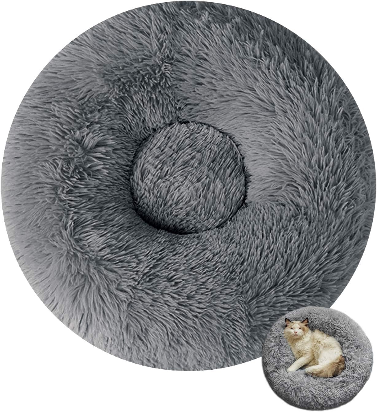Cat Beds for Indoor Cats Round Faux Fur Donut Cuddler Dog Beds for Small Dog 20" Soft Fluffy Calming Cushion Dog Cat Bed Winter Sleeping…