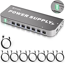 Vangoa Built-in 4600mAh Rechargeable Guitar Pedal Power Supply with Battery Indicator 7 Outputs DC 9V, 300mA, 100mA, 5V/1A USB Port, Pedal Board Power Supply with Short-Circuit Protection, PS-01