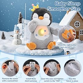 Emoin Penguin Breathing Stuffed Animal, Breathing Plush Baby Toy with Realistic Breathing and Lights Music Christmas Birthday Gifts for Adults and Kids