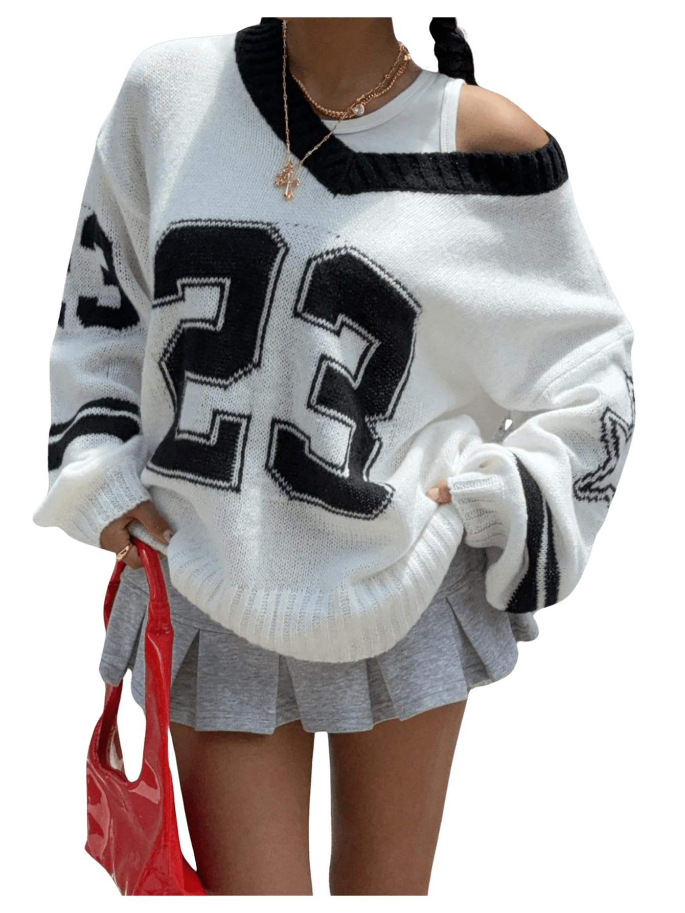 Womens Y2K Sweater Oversized Sweaters Long Sleeve V Neck Pullover Jumper Knit Top