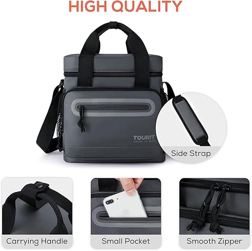 Miniatura 6 de TOURIT Lonchera grande con aislamiento de 14 litros para hombres trabajo escuela gris oscuro