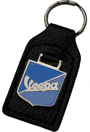 Vespa Scooter Leather and Enamel Key Ring Key Fob New