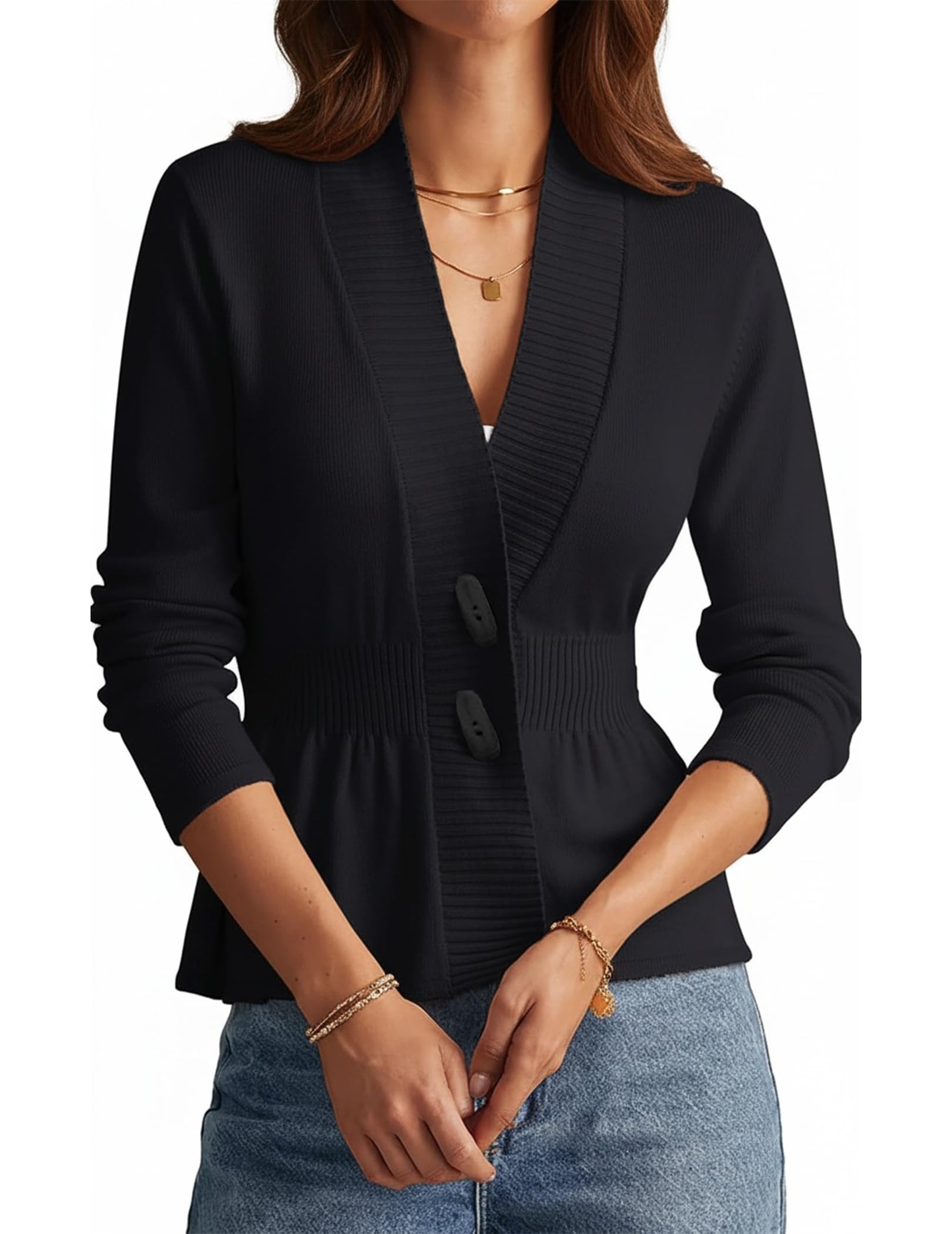 Womens Cardigan Sweaters Button Up Lightweight Blazers Sweater Open Front Peplum Jacket Fall Coat for Work 2025