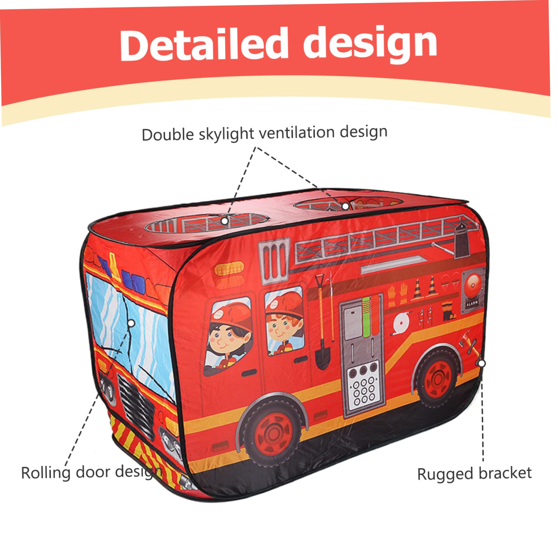AwnsIMfreien Fire Truck Tent, up Tent for Kids Foldable Oxford Cloth Fire Truck with 3 Openings, 44x26x30 Inch Large up Play - Image 3