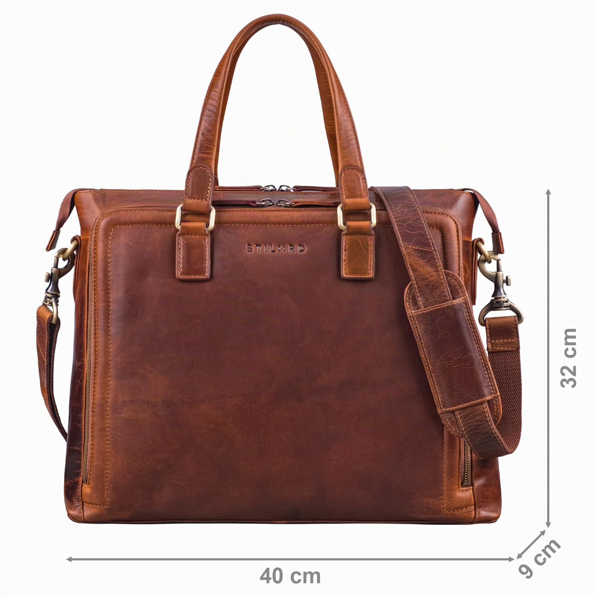 STILORD "Claire Bolso de Negocios Mujer Cuero Genuino 15 Pulgadas | Maletín | Bolsa para Portátil DIN A4 | Bolso de Hombro y de Mano para Oficina Color:kara - cognac