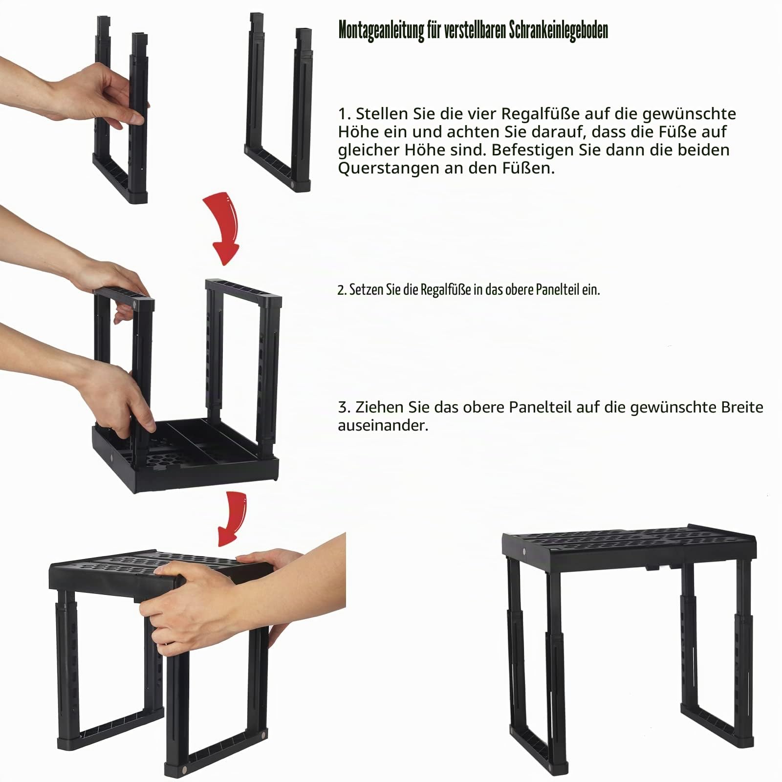 Verstellbare Höhe und Breite Schulschrank-Organizer, stapelbarer Organizer, für Fitnessstudio- und Büro-Schrank-Utensilien, Schwarz