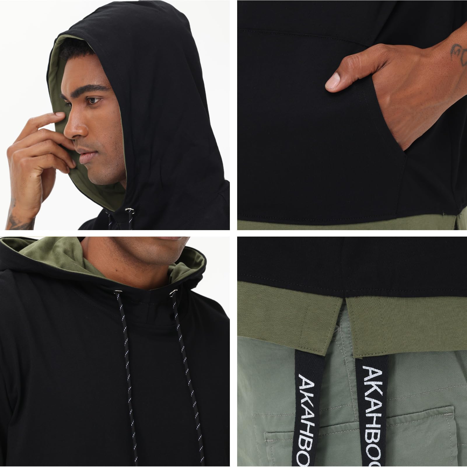 Felpa Maniche Corte con Cappuccio Uomo Color Block Maglietta con Cappuccio Estate Hoodie T-Shirt Sweatshirt