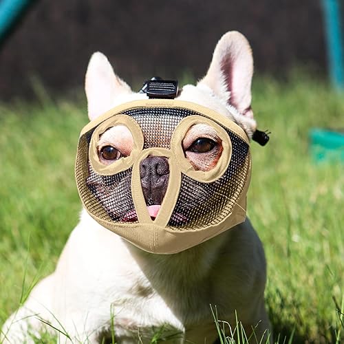 Miniatura 43 de Bozal para perro de hocico corto - Bozal ajustable transpirable de redecilla para bulldog para morder, masticar, lamer, entrenamiento, aseo de perro